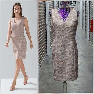 White House Black Market Size 14 Pink Tweed Multicolored Sheath Dress